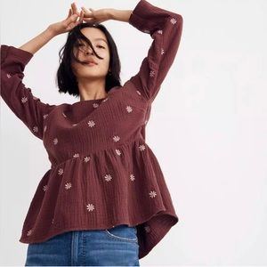 Madewell Embroidered Lightspun Peplum Open-Back Floral Top